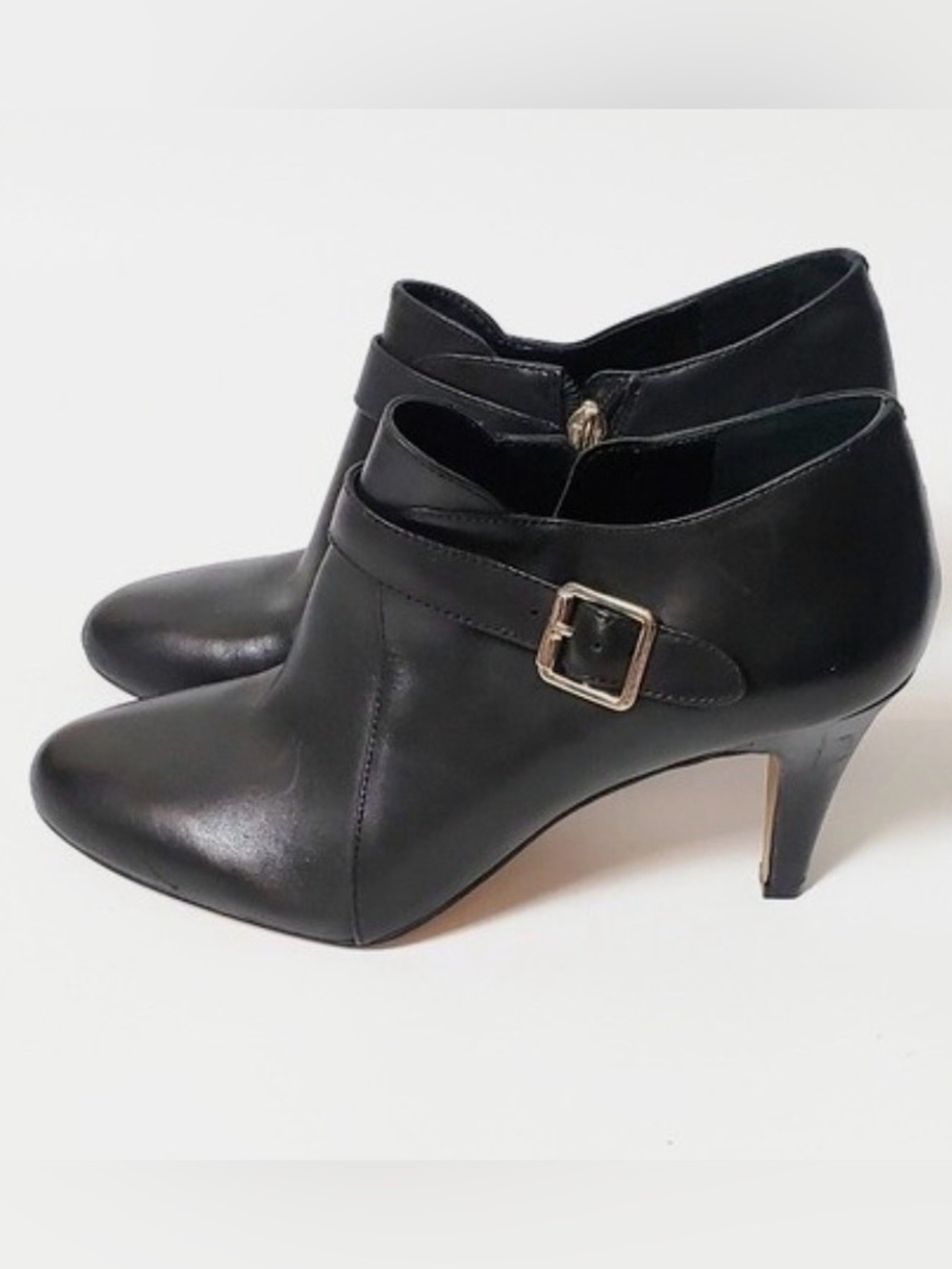 Vince Camuto Black Leather Ankle Booties with Buckle Strap
